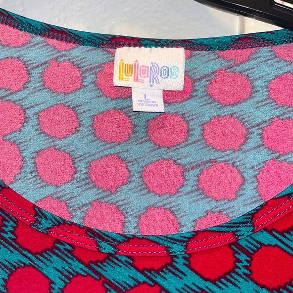 LuLaRoe dark red circles with Teal Maroon & Teal Women’s large tee style dress - Picture 4 of 13